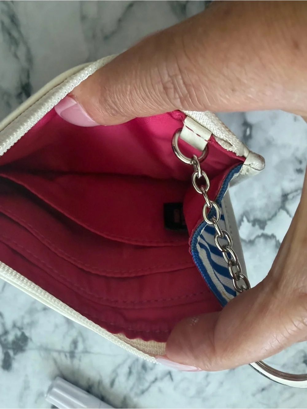 Coach POPPY RARE Blue & White Striped Card Holder WITH SEQUINS
